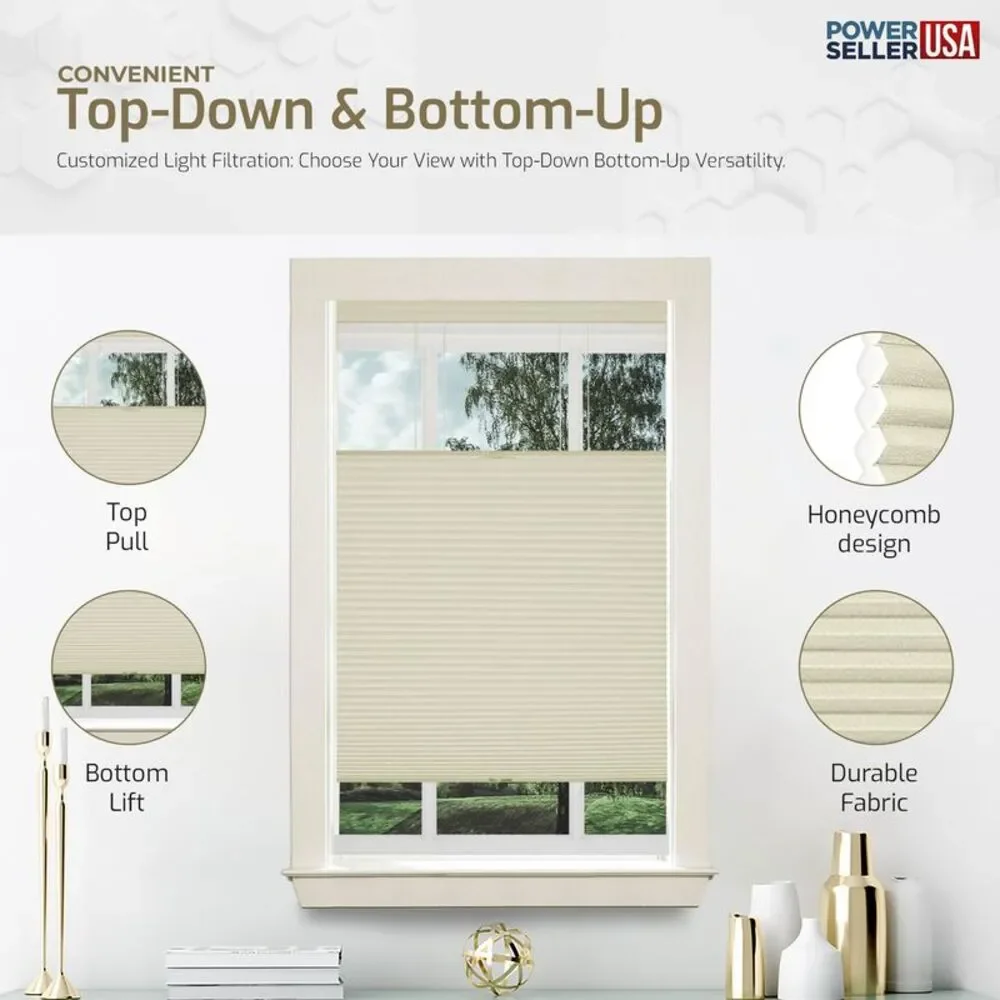 Cordless Window Blinds Cellular Top-Down Bottom-Up Honeycomb Pleated 3/8